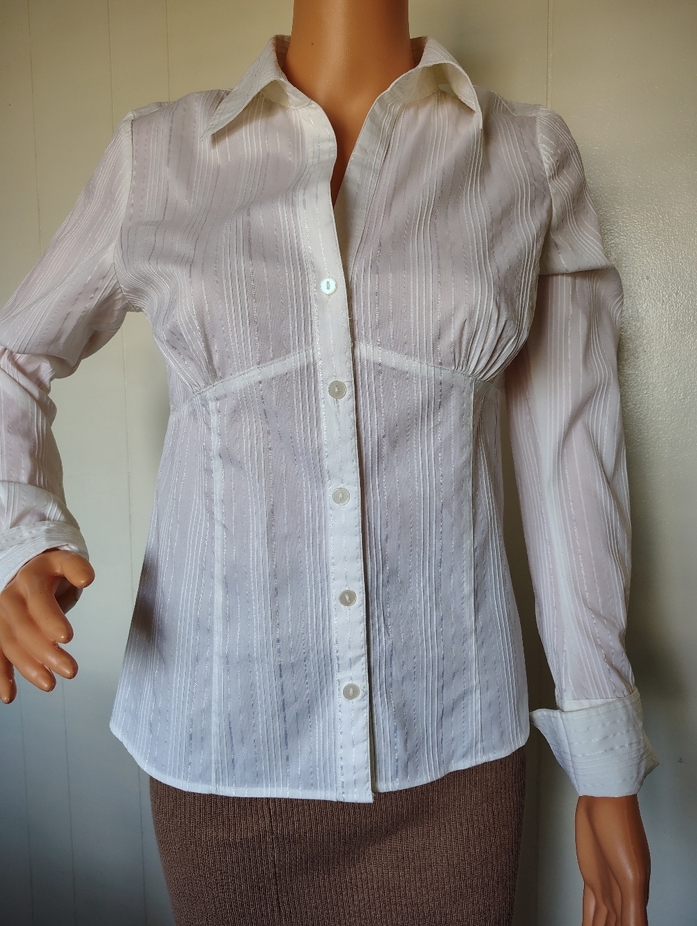 Geoffrey Beene White Semi-Sheer Button-Down Shirt Size S